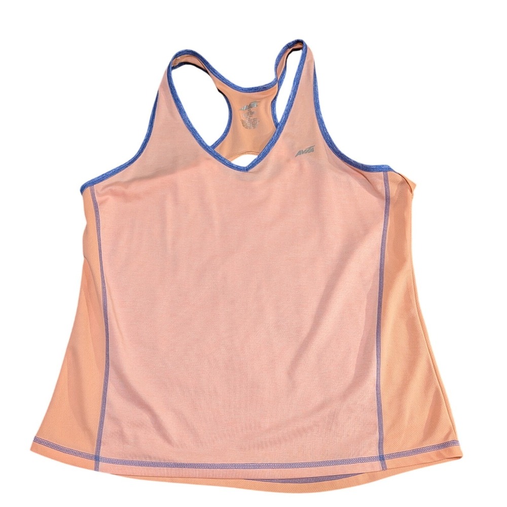 Avia Womens Activewear Tank Top Peach Orange Blue Trim Racerback Keyhole Large